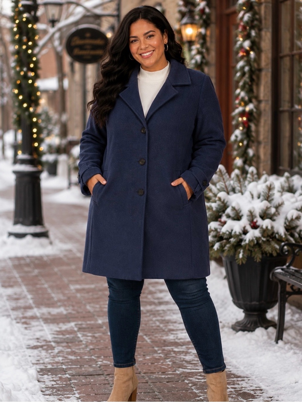 Classic Navy Wool-Blend Coat - Women's Winter Jacket